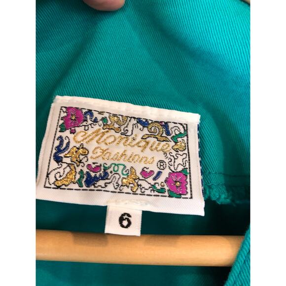 VINTAGE 80'S SILVER EMBELLISHED BUTTON-UP GREEN SHIRT - Picture 4 of 8